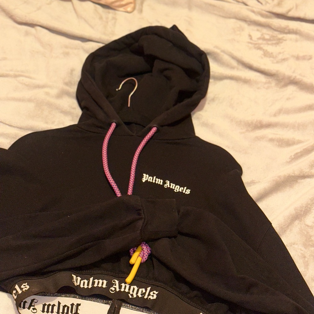Palm Angels Black Hoodie with Purple Accents